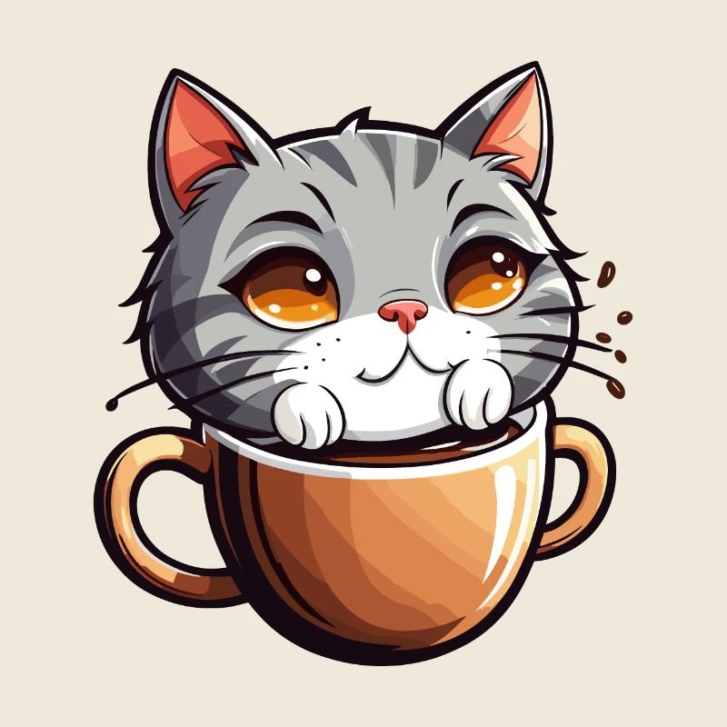 Un chat se baigne dans le café