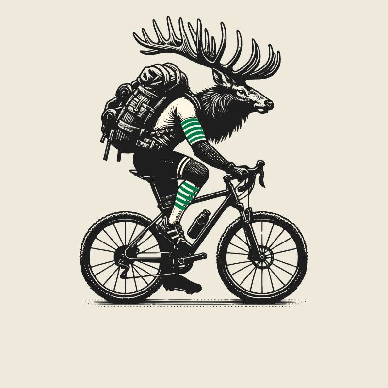 Cycling moose with backpack Camping
