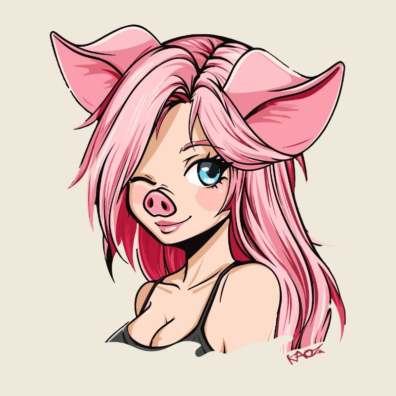 Ein Augenzwinkern, Anime Mädchen Schweine