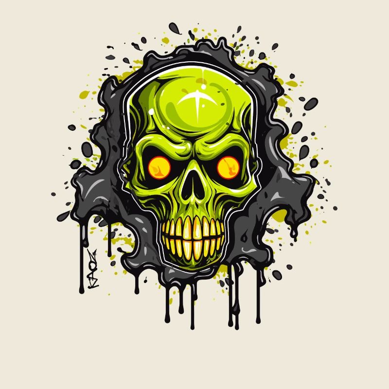 Laughing green inks dripping skull