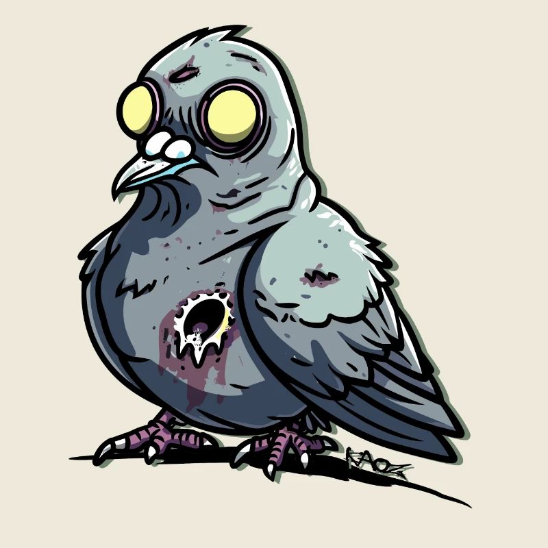 Pigeon zombie aveugle et effrayant
