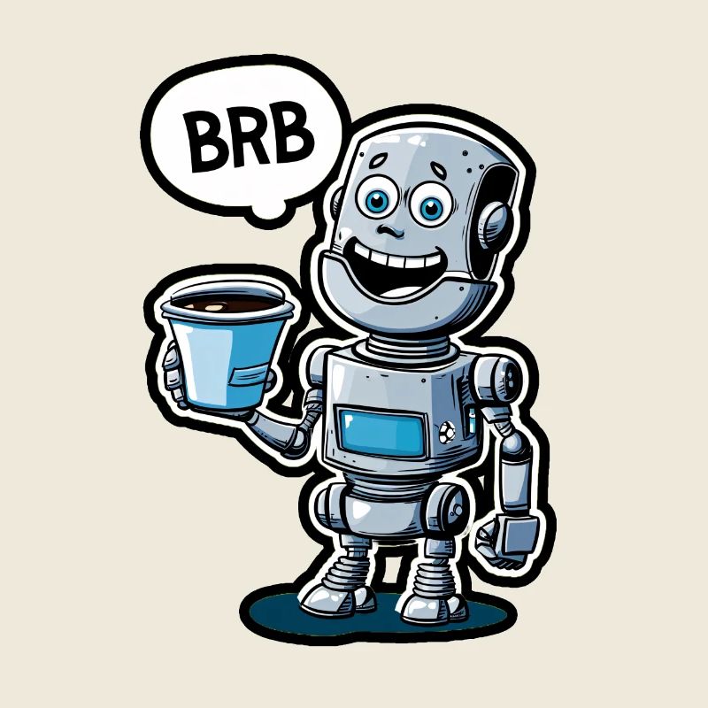 Drôle de robot avec du café et un ensemble BRB