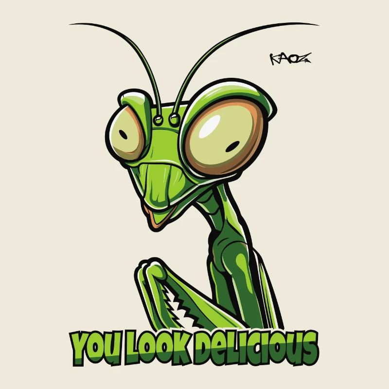 You look delicious! A cartoon praying mantis