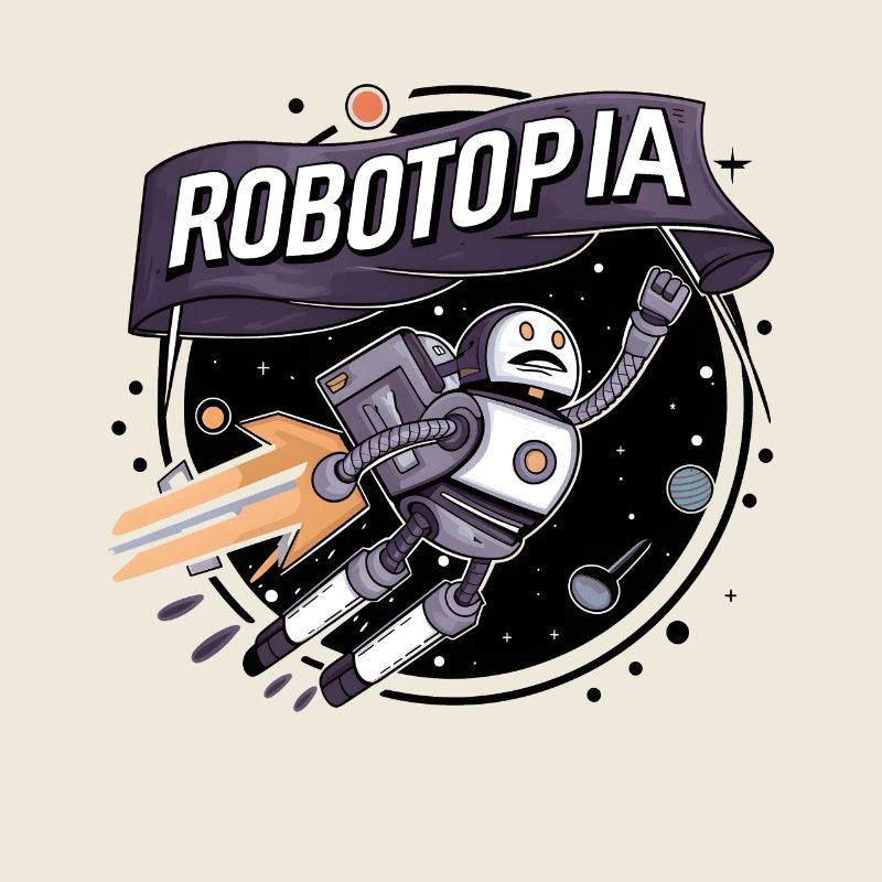 Robotopia-Flagge schwenkender Weltraum-Jetpack-Roboter Kunst
