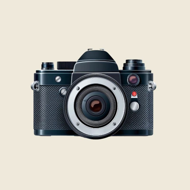 Digital camera with flash in a 2d illustration