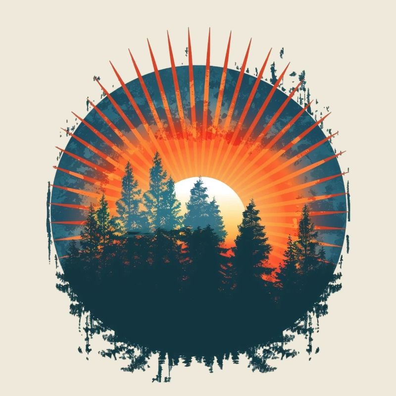 Aventure de silhouette de forêt de coucher de soleil