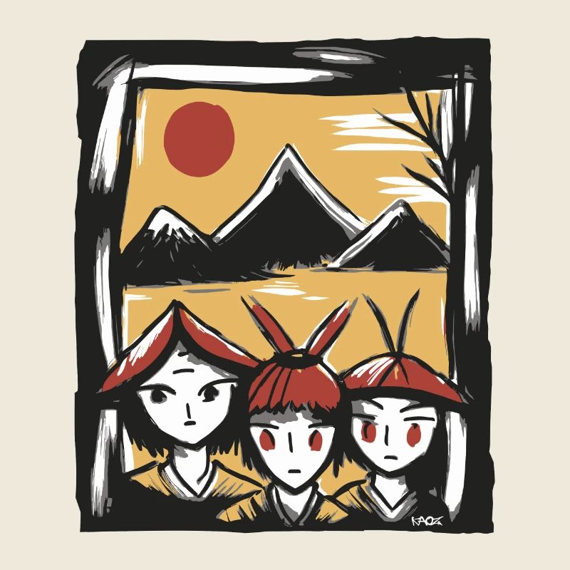 Trois mignons riziculteurs sous le soleil japonais
