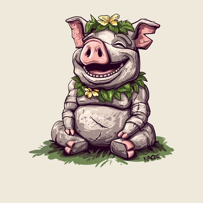 Easter Island Stone Statue, A Laughing Pig
