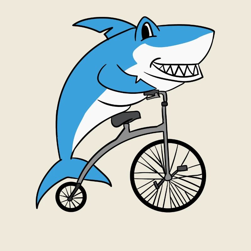 Shark Riding Retro Bicycle With Big Wheel Cyclist
