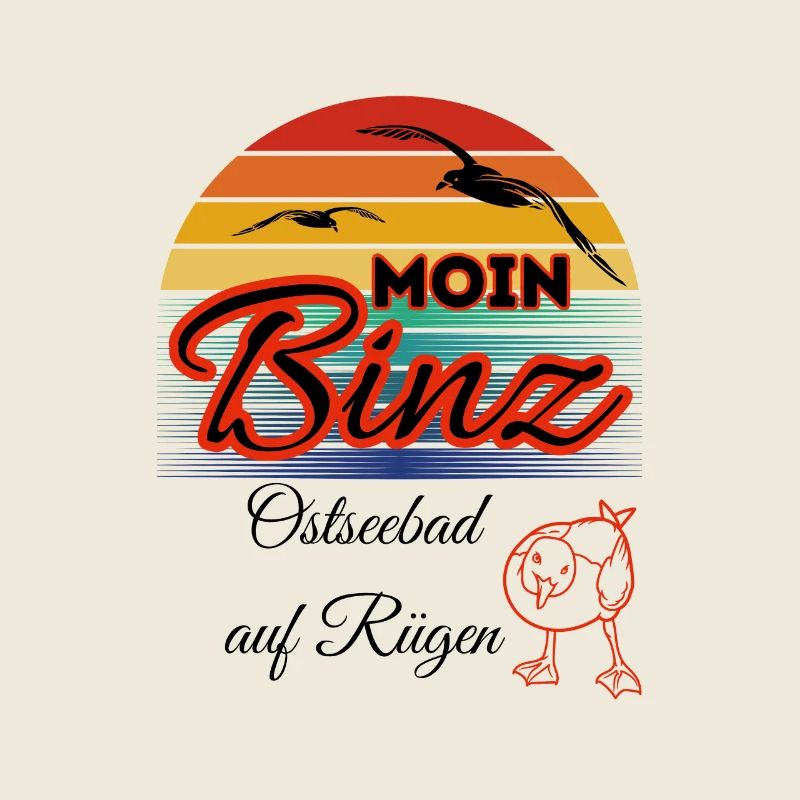 Moin Binz mit Möwe im Retro Style-Insel Rügen/Binz
