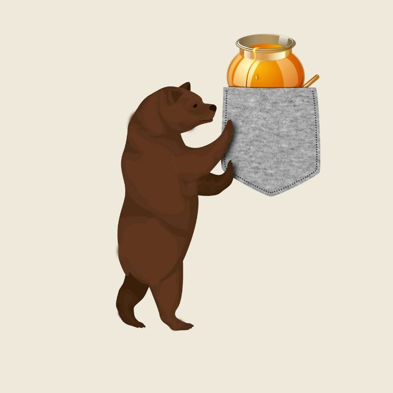 Bär greift nach Honigfass in Ihrer falschen Tasche