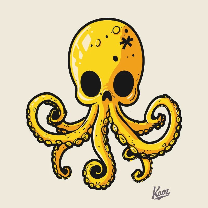 Dessin animé de pieuvre de crâne jaune