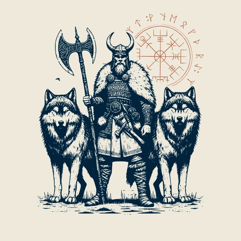 Viking warrior with his wolves