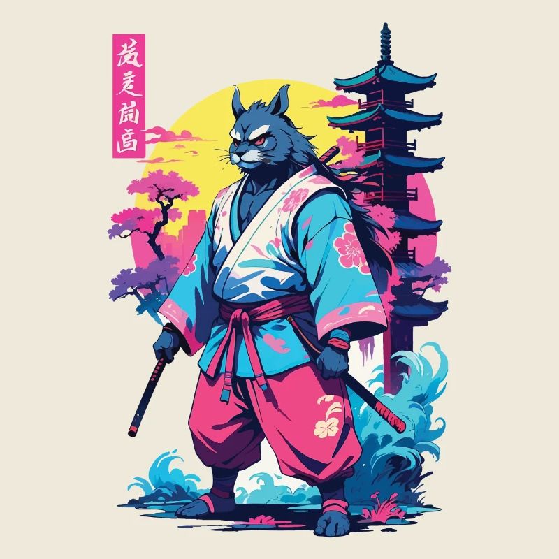 Tanuki Yokai Vaporwave Aesthetic Samurai Kunst