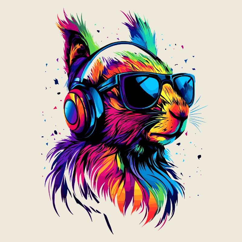 Squirrel Headphones Colorful Pop Art DJ Squirrel