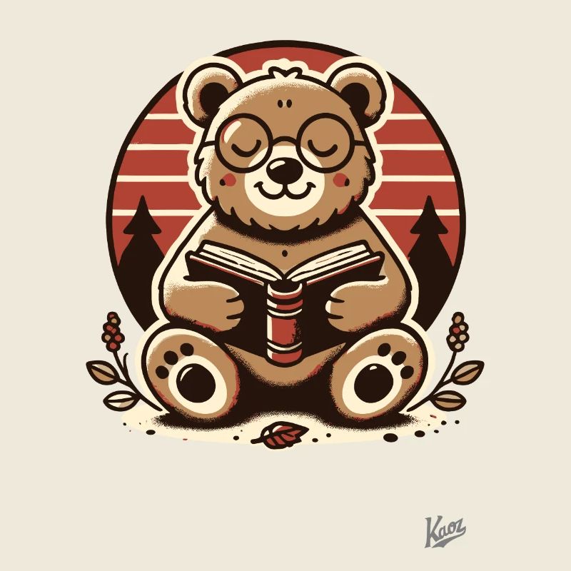 Clever bear reading a book