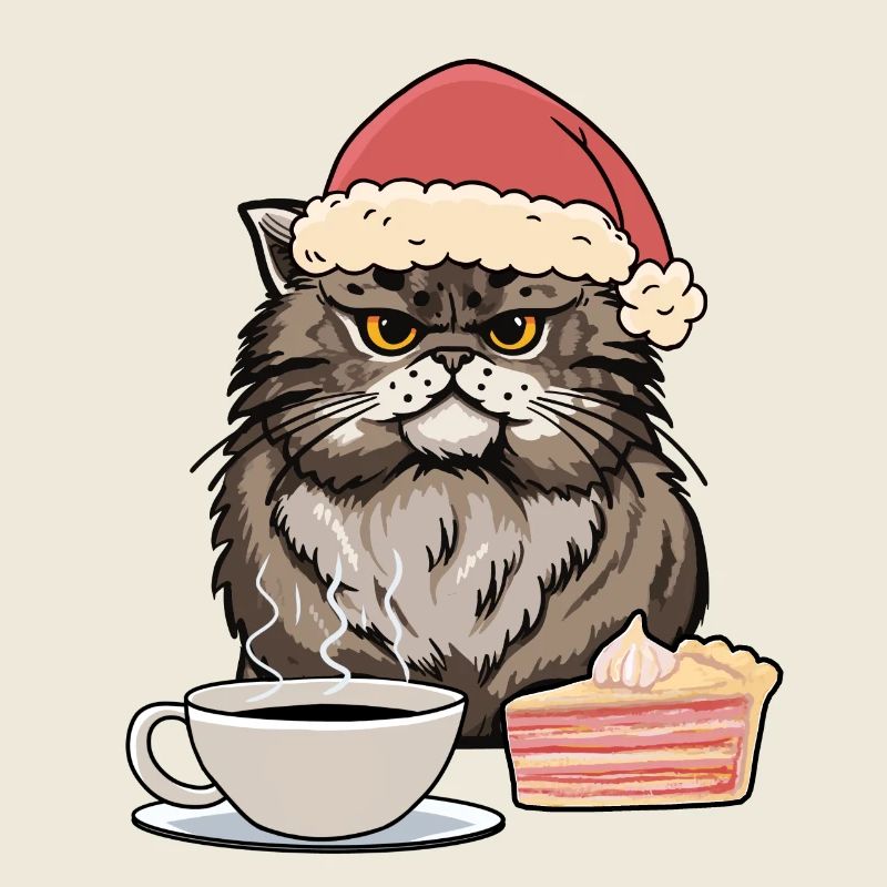 Cat Santa Santa Coffee Cake Snacking Xmas