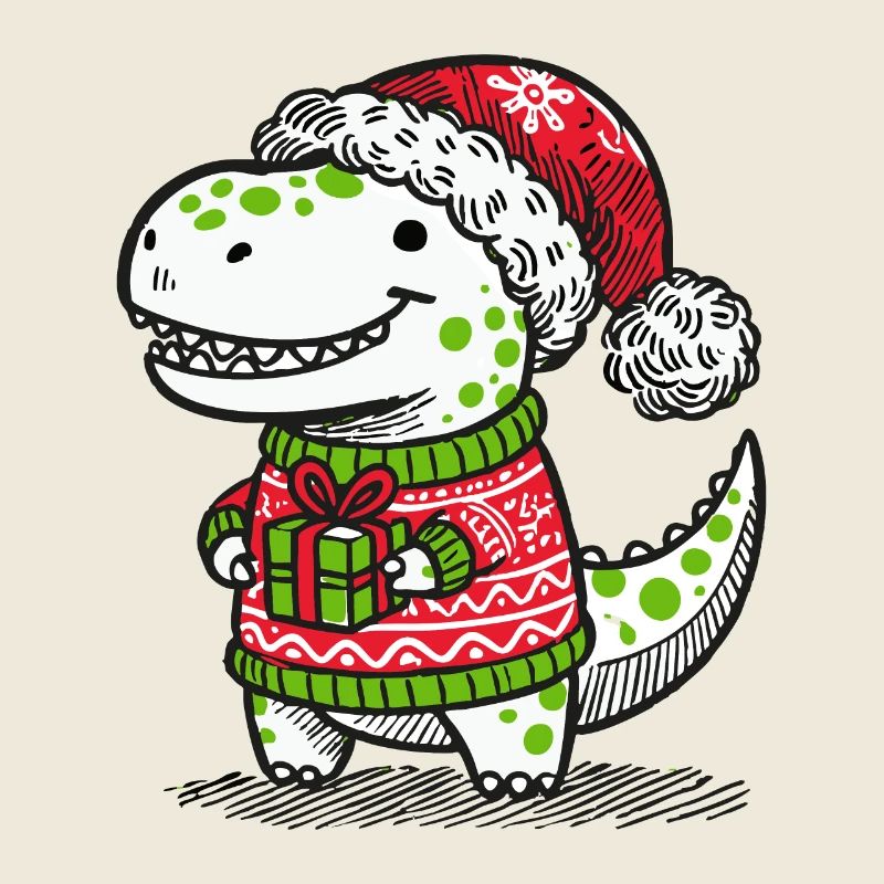 Weihnachts-T-Rex mit Geschenk