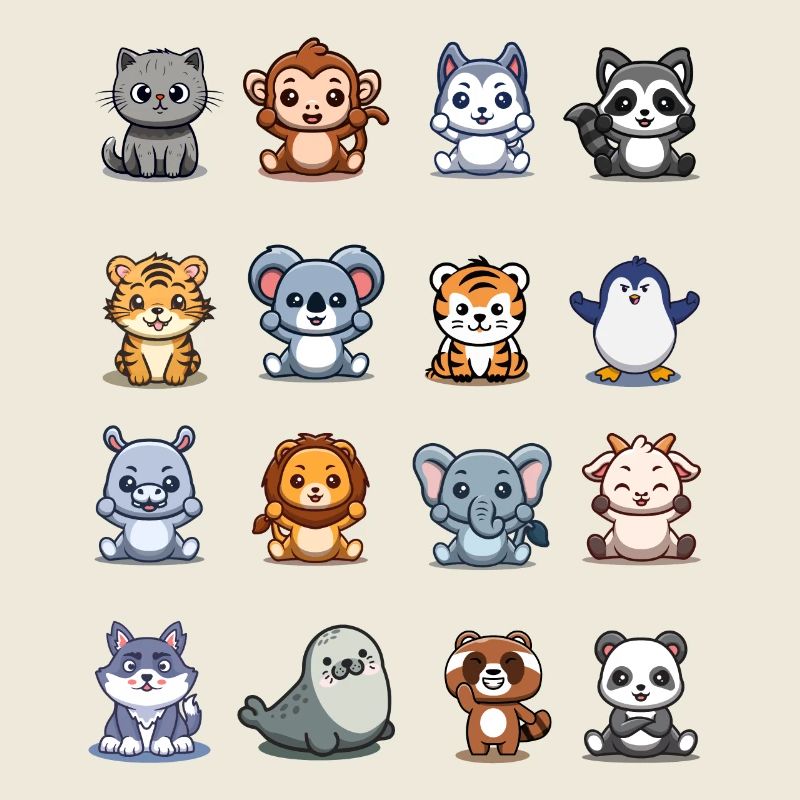 Süße Chibi Tiere.Kätzchen und Freunde