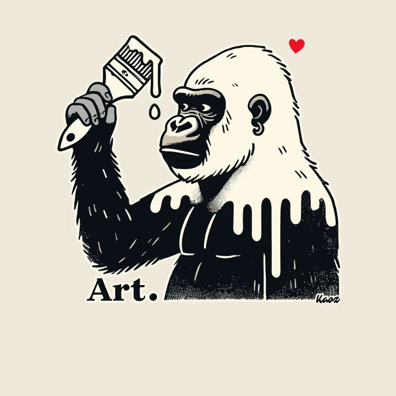 Gorilla Künstler, Kund mit Pinsel und Farbe