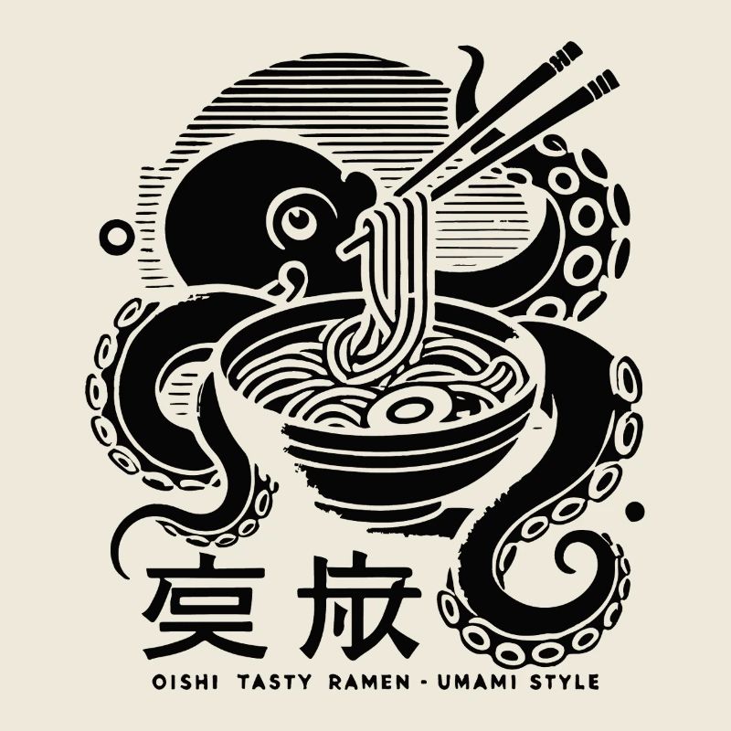 Octopus Eats Ramen Japan Retro Ukiyo-E