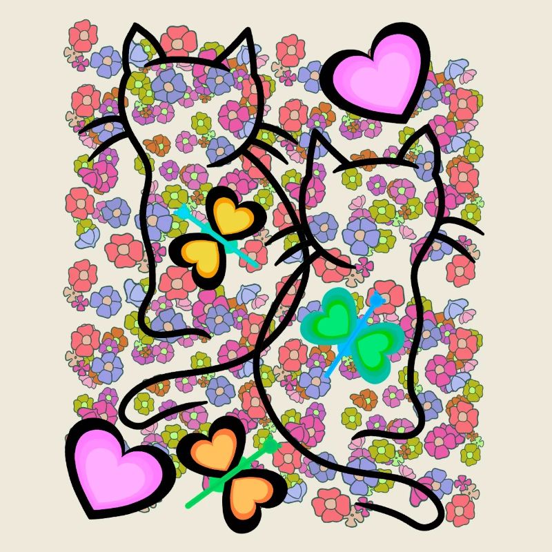 Spring Summer Retro Cats Flowers 80s 90s