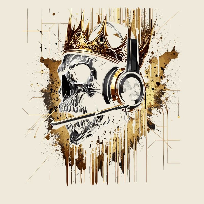 Totenkopf Golden mit Headset und Krone