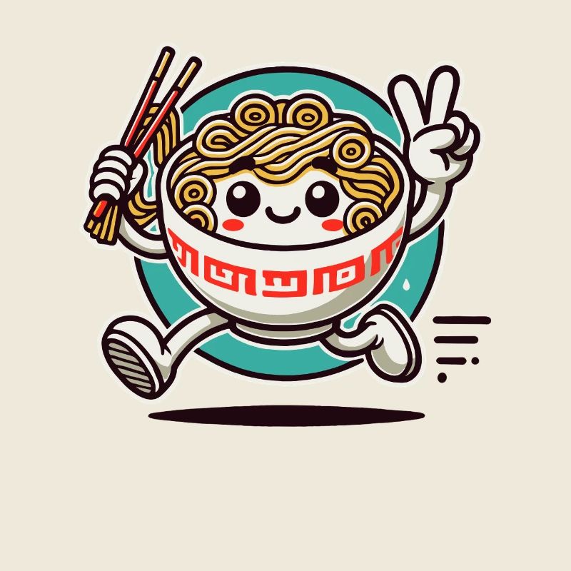 Bol de ramen en cours d’exécution avec signe de paix
