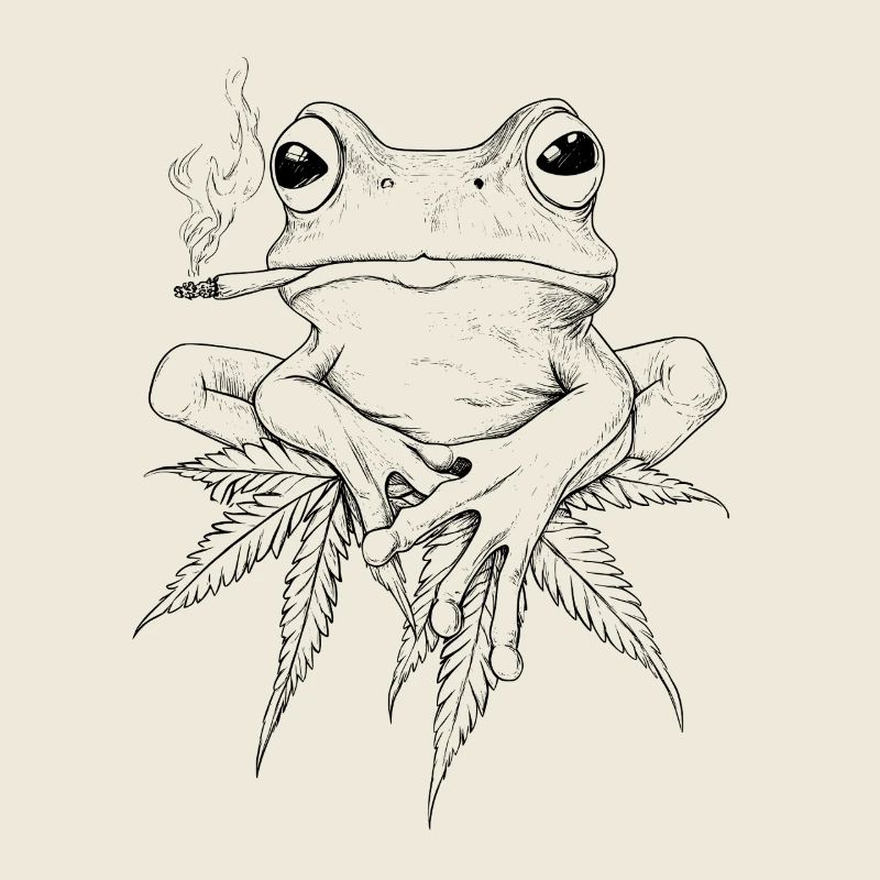Frog on Cannabis Leaf with Joint - Weed Frog