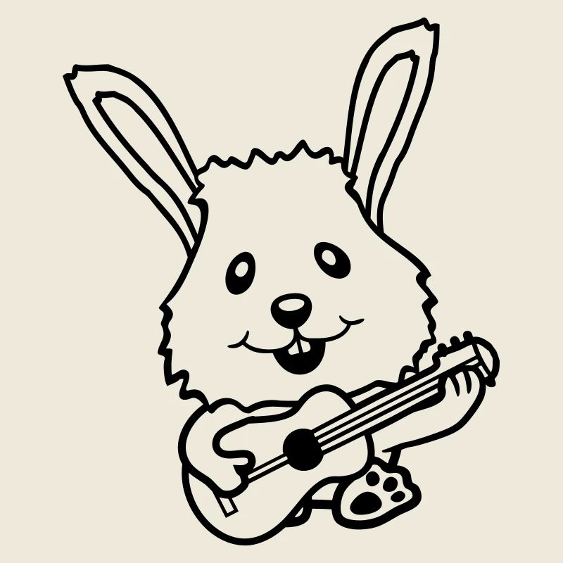 Bunny Playing Guitar Music Fun Hobby Instrument