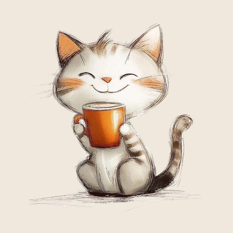 Chat heureux avec du café