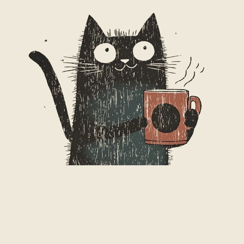 Vintage : Chat avec du café dans le style bois