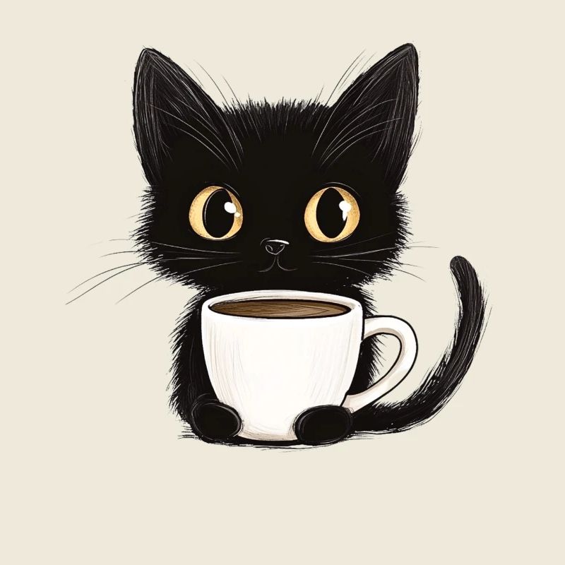 Chaton mignon avec du café - Style dessin animé