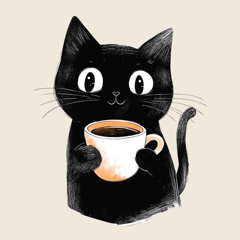Chat mignon avec du café - Style croquis