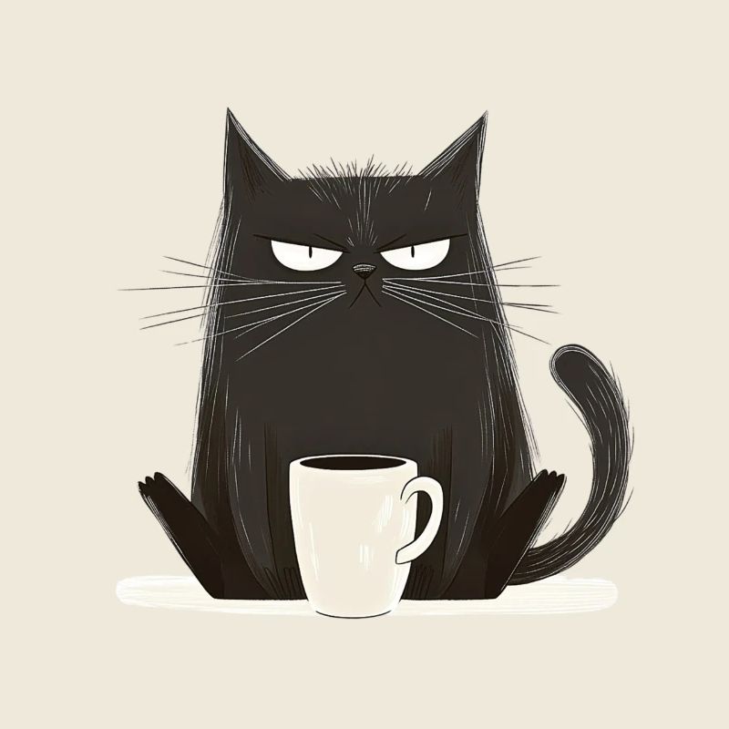 Chat avec du café - Style dessin animé
