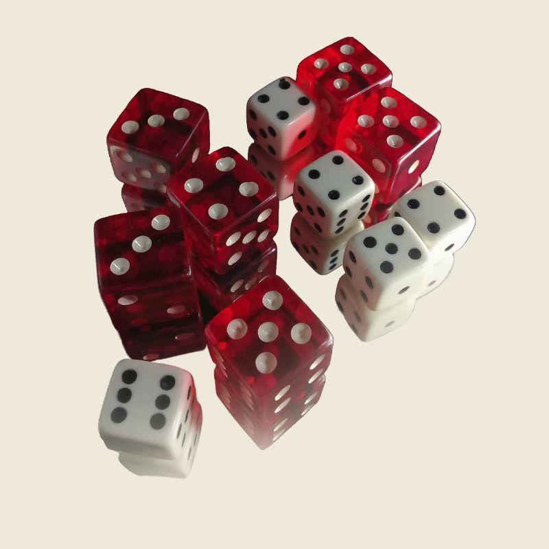 Red and White Dice Reflected