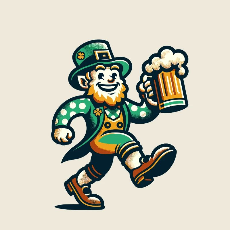 Cheerful leprechaun with beer mug for St.