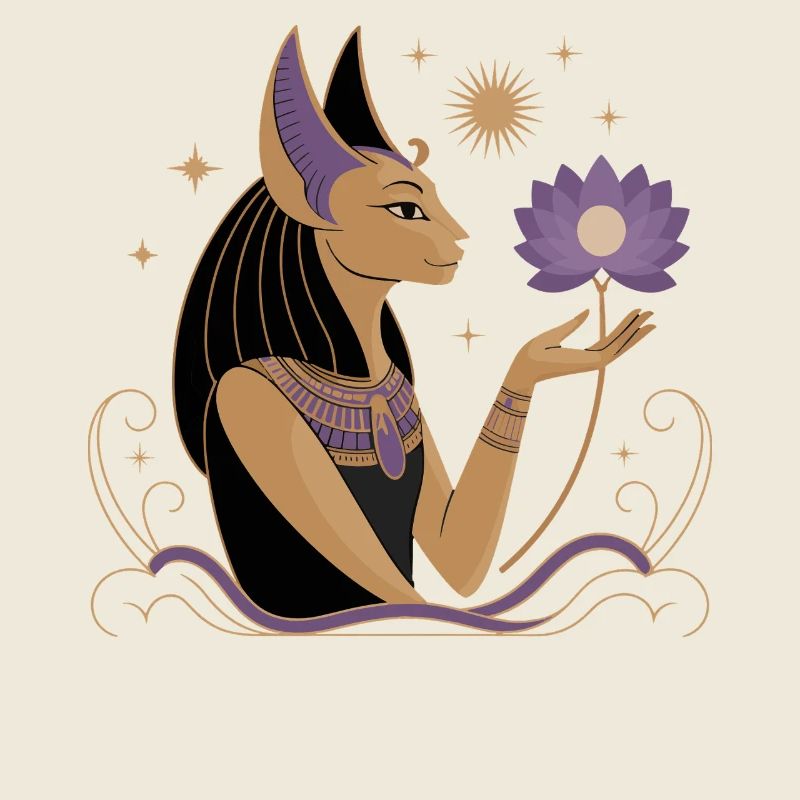 Heiterer Bastet Mit Einer Lotusblume