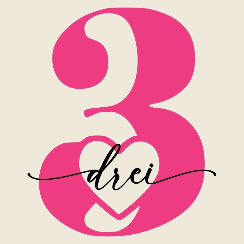 Digit Three 3 with Heart