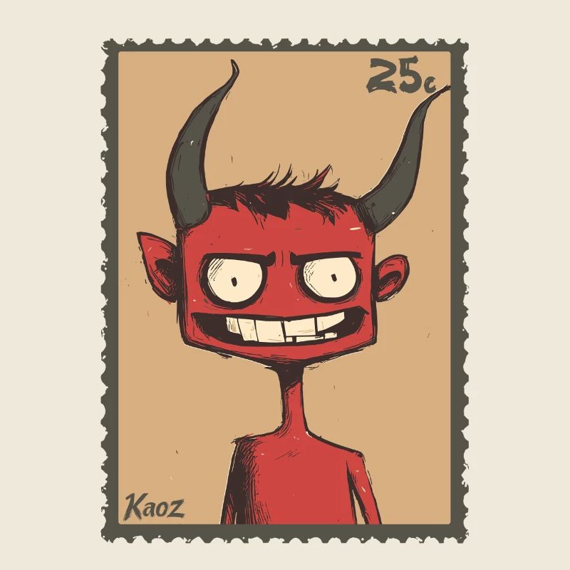 Grinning devil as a stamp