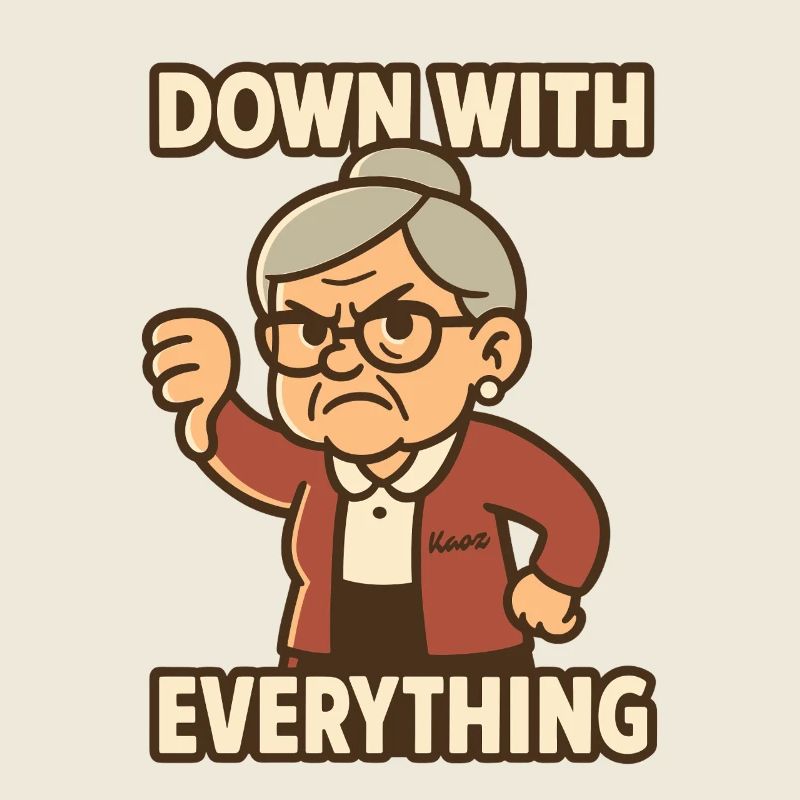 Grandma with thumbs down, down with everything
