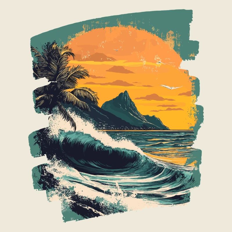 Plage Palmiers Coucher de soleil Été