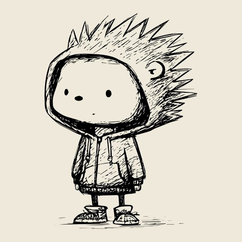 Croquis de sweat à capuche de dessin animé de hérisson kawaii – Mignon et drôle