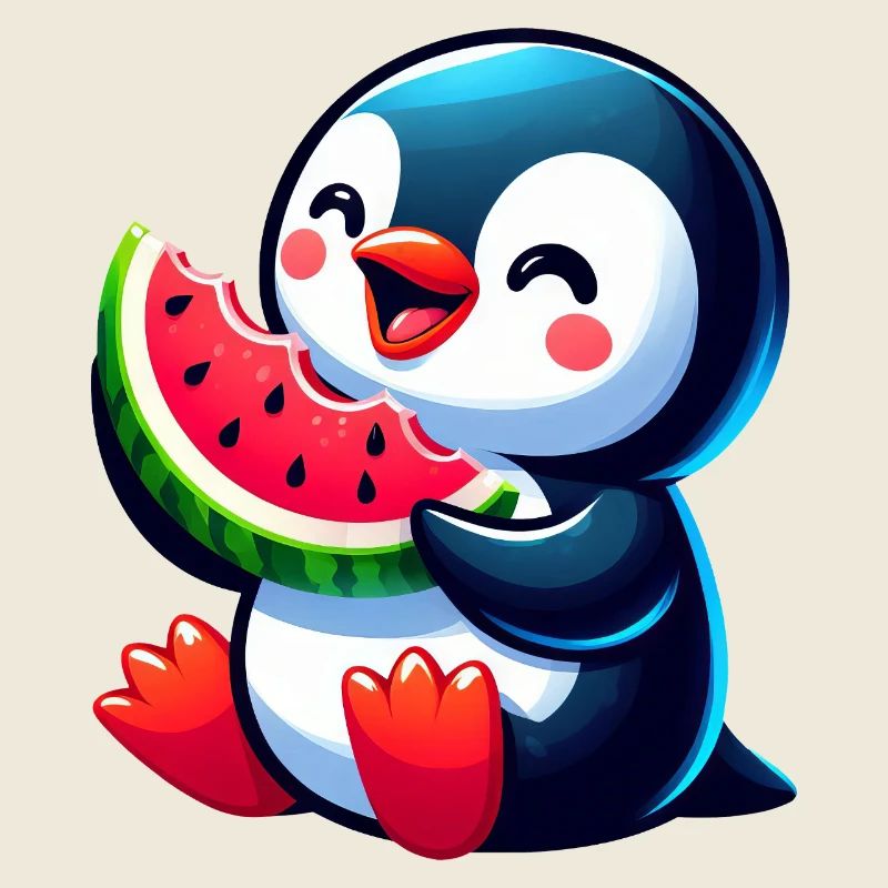 Cute Penguin Melon Watermelon Summer Cartoon
