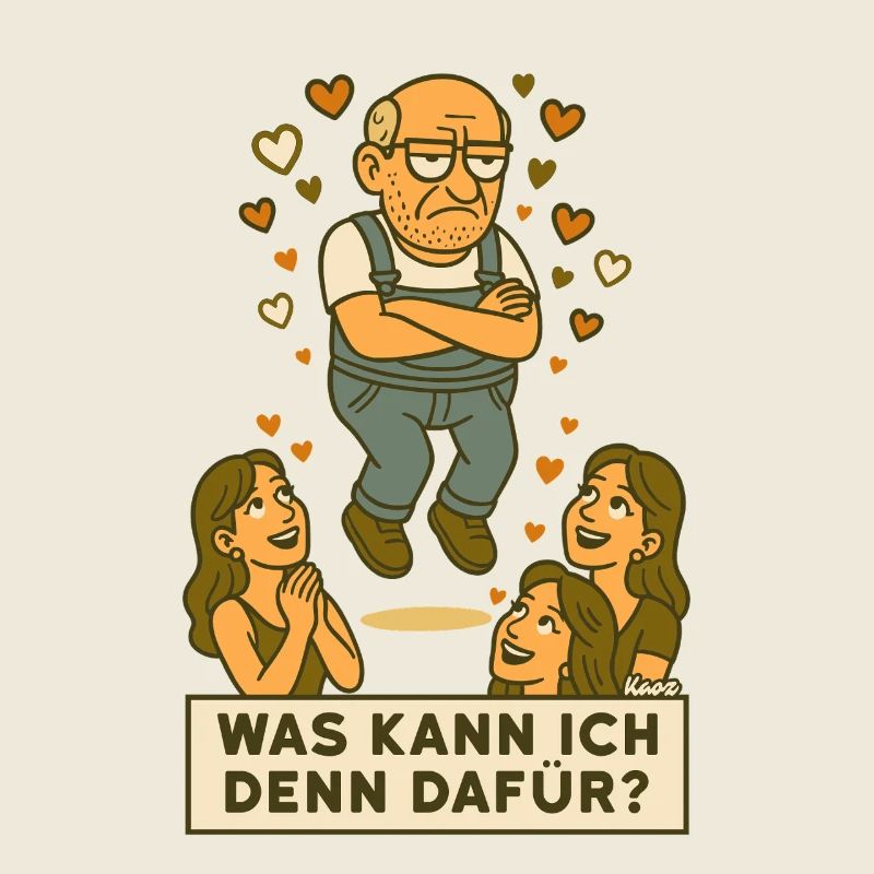 Grantiger Mann wird verehrt schwebt mit Herzchen