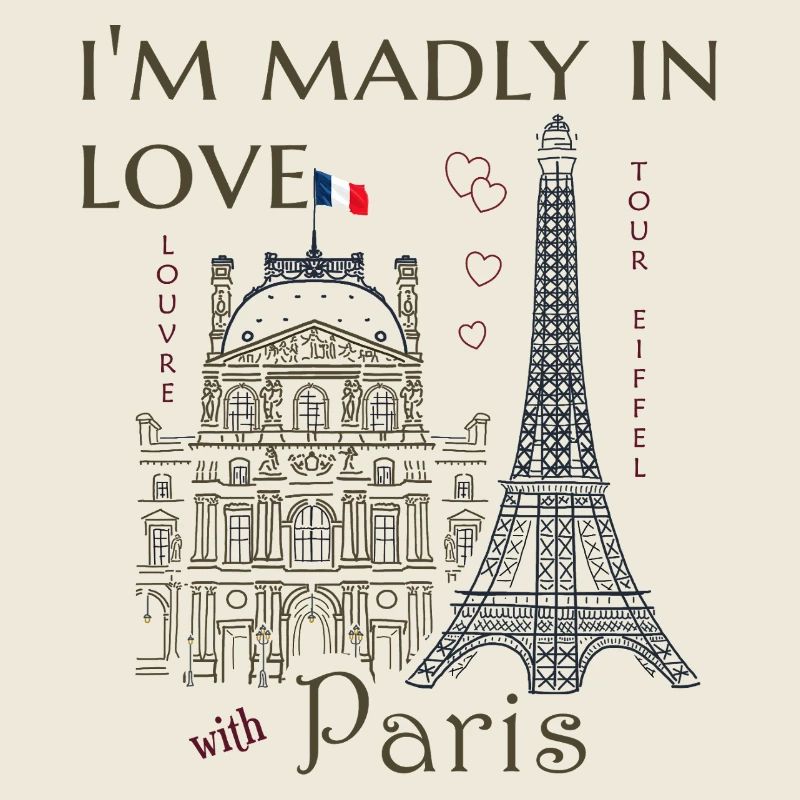 Paris, Louvre and Eiffel Tower Hand Drawn Love
