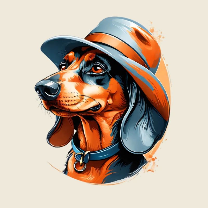 Dachshund dog design with hat and character