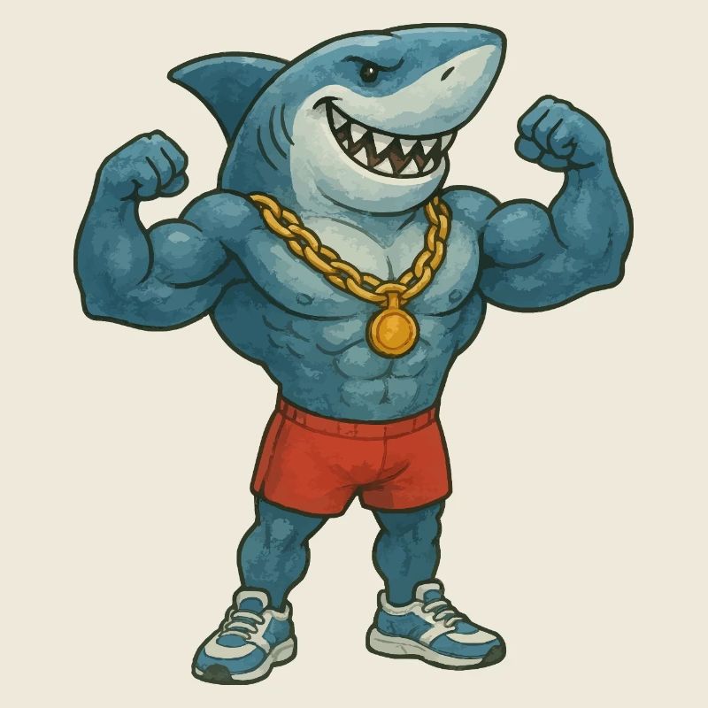 requin-bande dessinée-bodybuilder