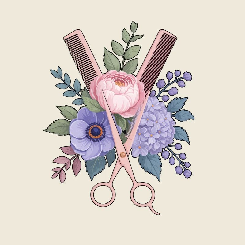 Coiffeur Ciseaux Peigne Fleurs