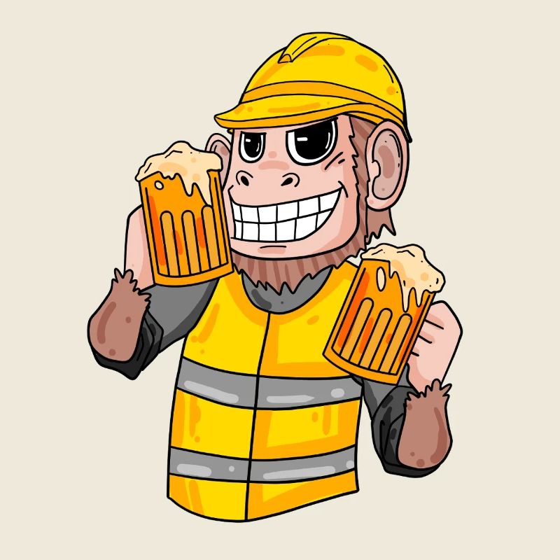 Bauarbeiter Affe mit Bier